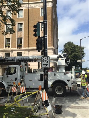 Bucket truck ready to place new pole